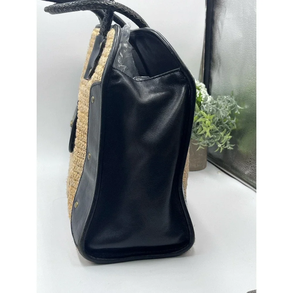 Michael Kors Vintage Leather and Wicker Braided Straw‎ Woven Shoulder Bag